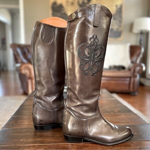 Frye Embroidered Double F Knee High Riding Boots